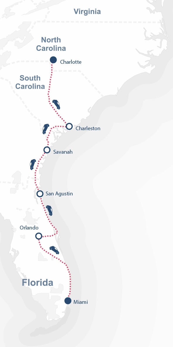 Ruta por la Costa del Atlantico Sur mapa