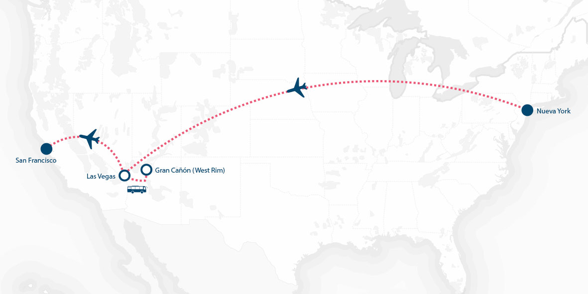 Mapa San Francisco y Las Vegas con Nueva York